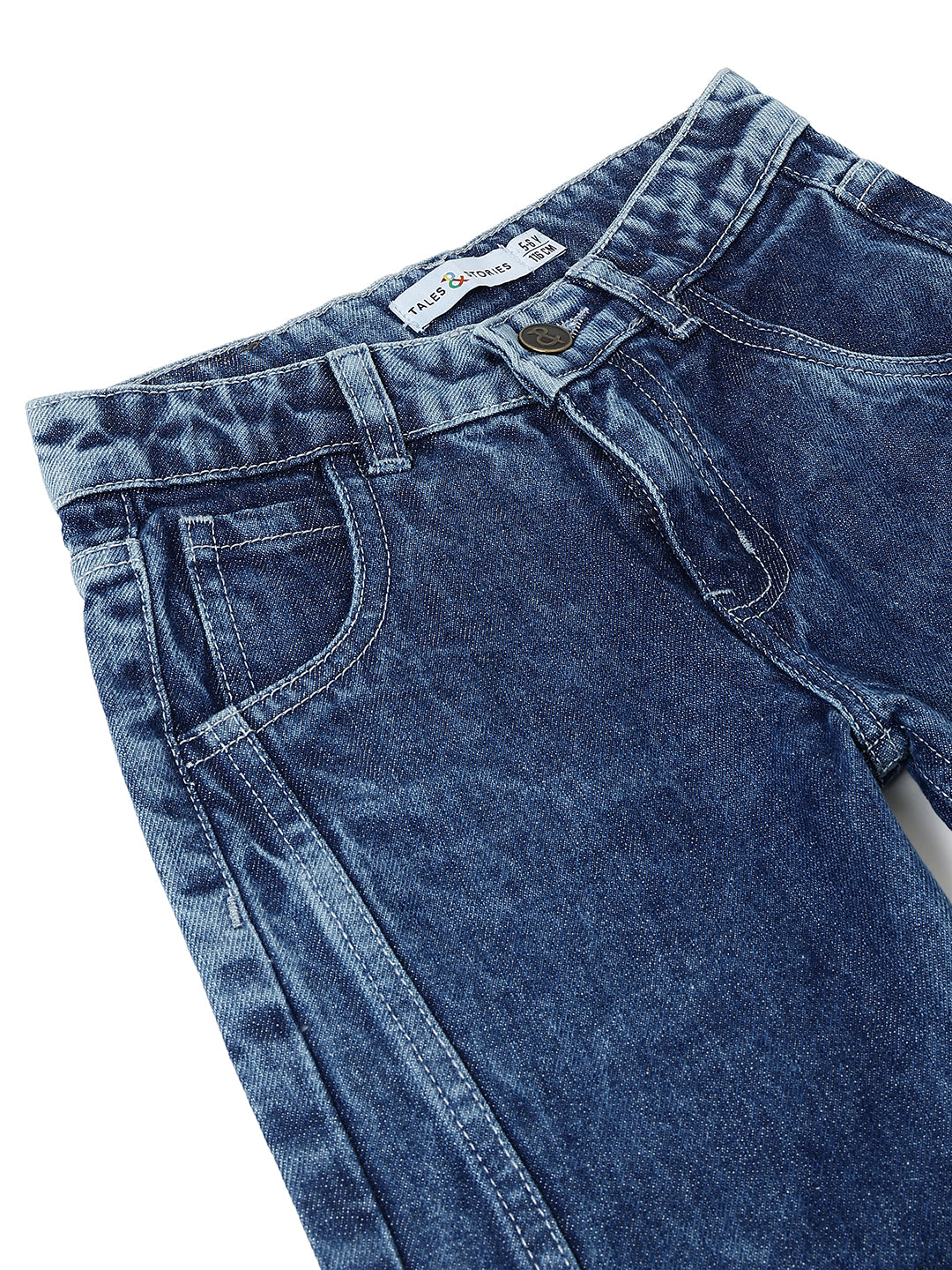 Girls Dark Blue Mom Fit Denim Light Faded Jeans
