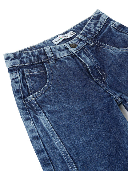 Girls Dark Blue Mom Fit Denim Light Faded Jeans