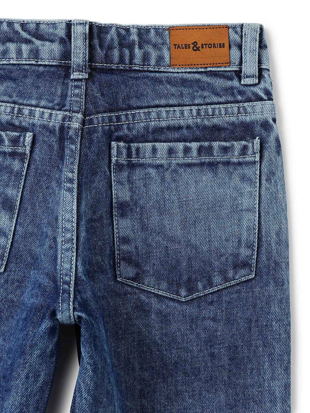 Girls Dark Blue Mom Fit Denim Light Faded Jeans