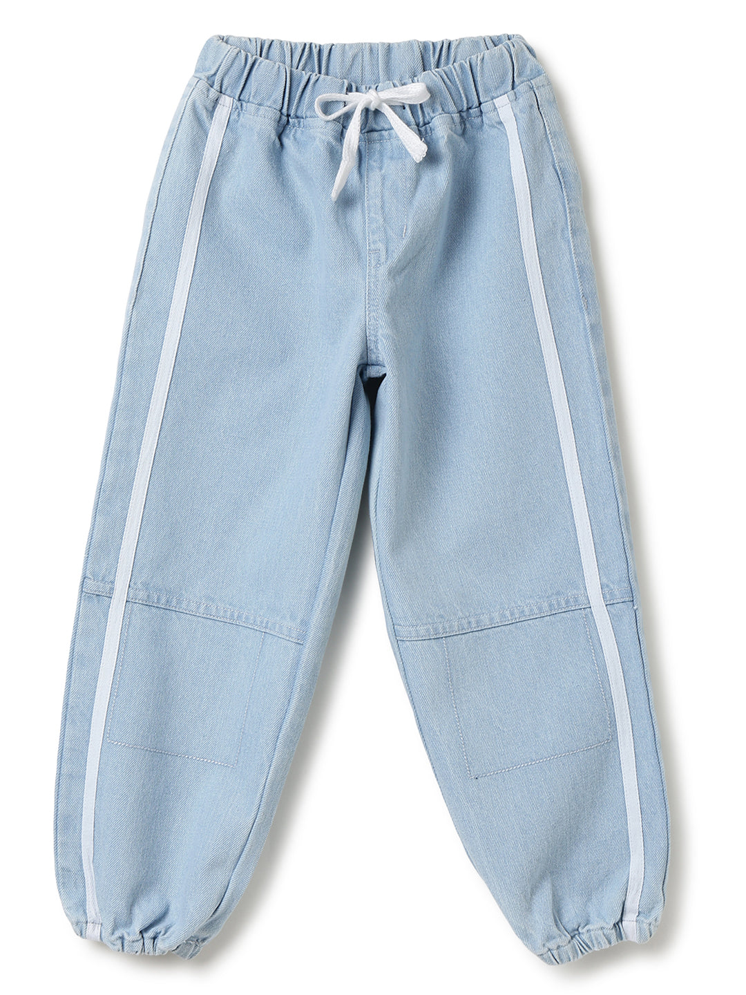 Boys Light Blue Solid Baggy Fit Denim Joggers