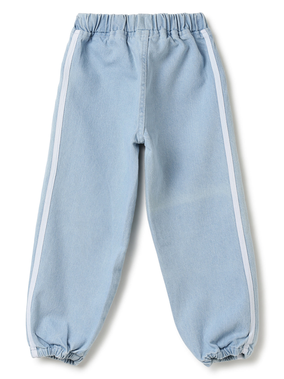 Boys Light Blue Solid Baggy Fit Denim Joggers
