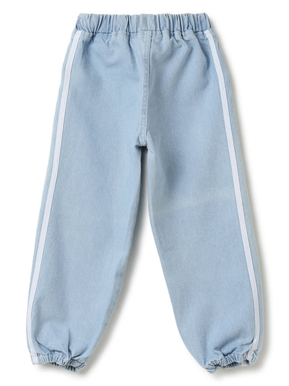 Boys Light Blue Solid Baggy Fit Denim Joggers