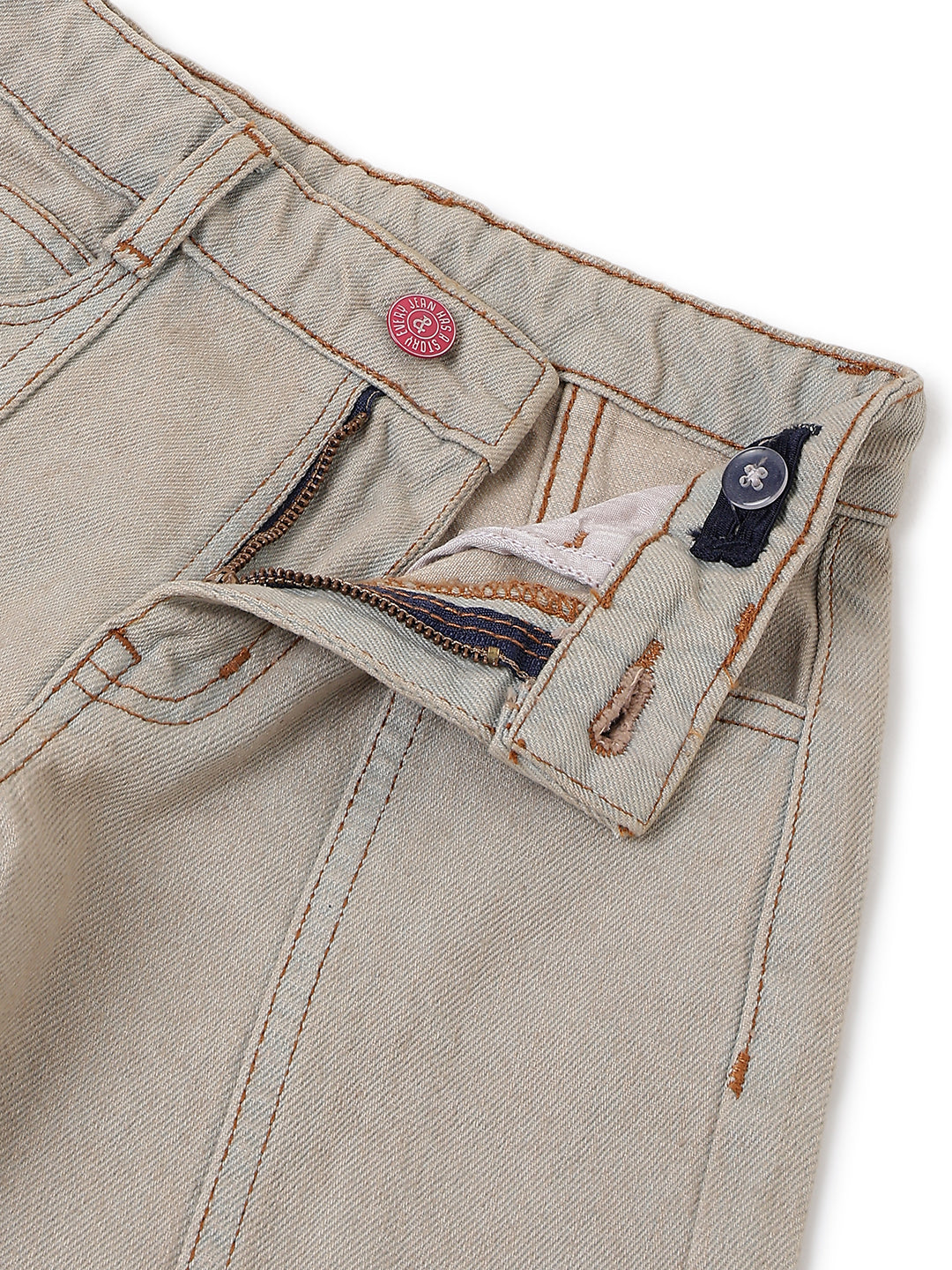 Boys Khaki Tint Washed Barrel Fit Denim Jeans