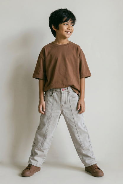 Boys Khaki Tint Washed Barrel Fit Denim Jeans