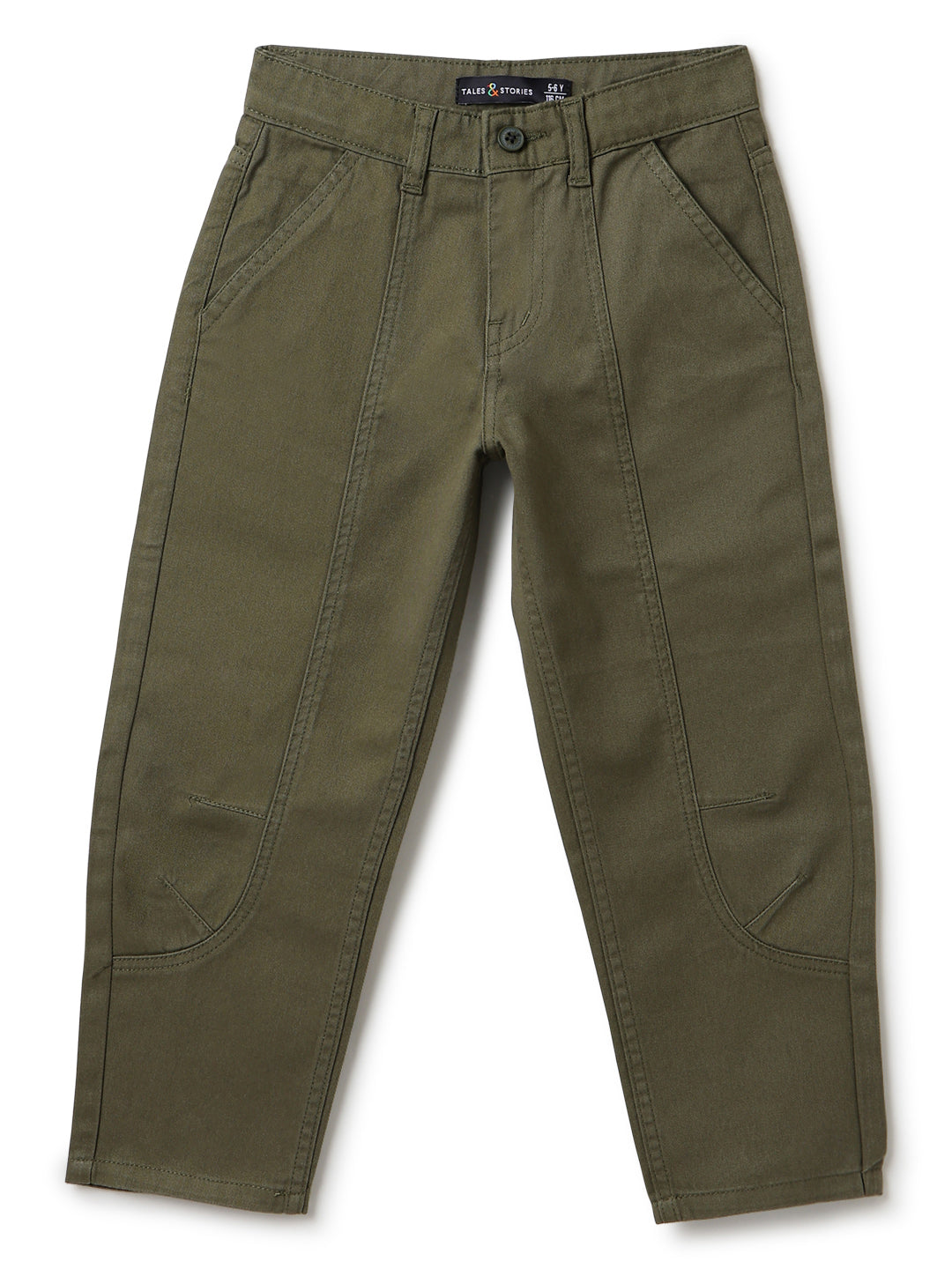 Boys Cotton Olive Barrel Fit Trousers