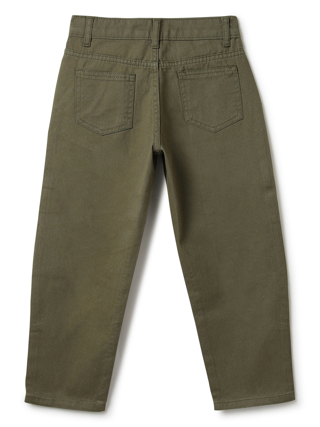 Boys Cotton Olive Barrel Fit Trousers