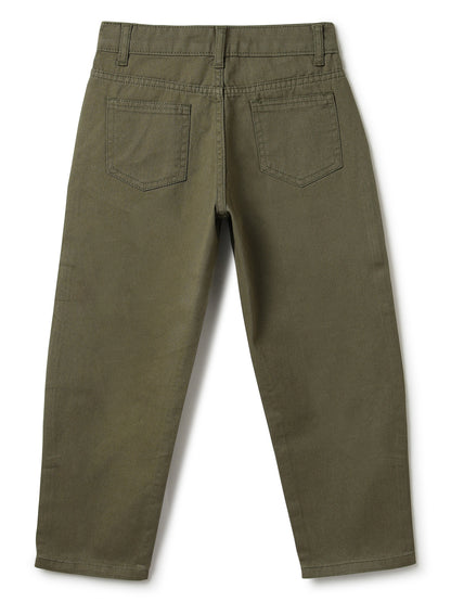 Boys Cotton Olive Barrel Fit Trousers