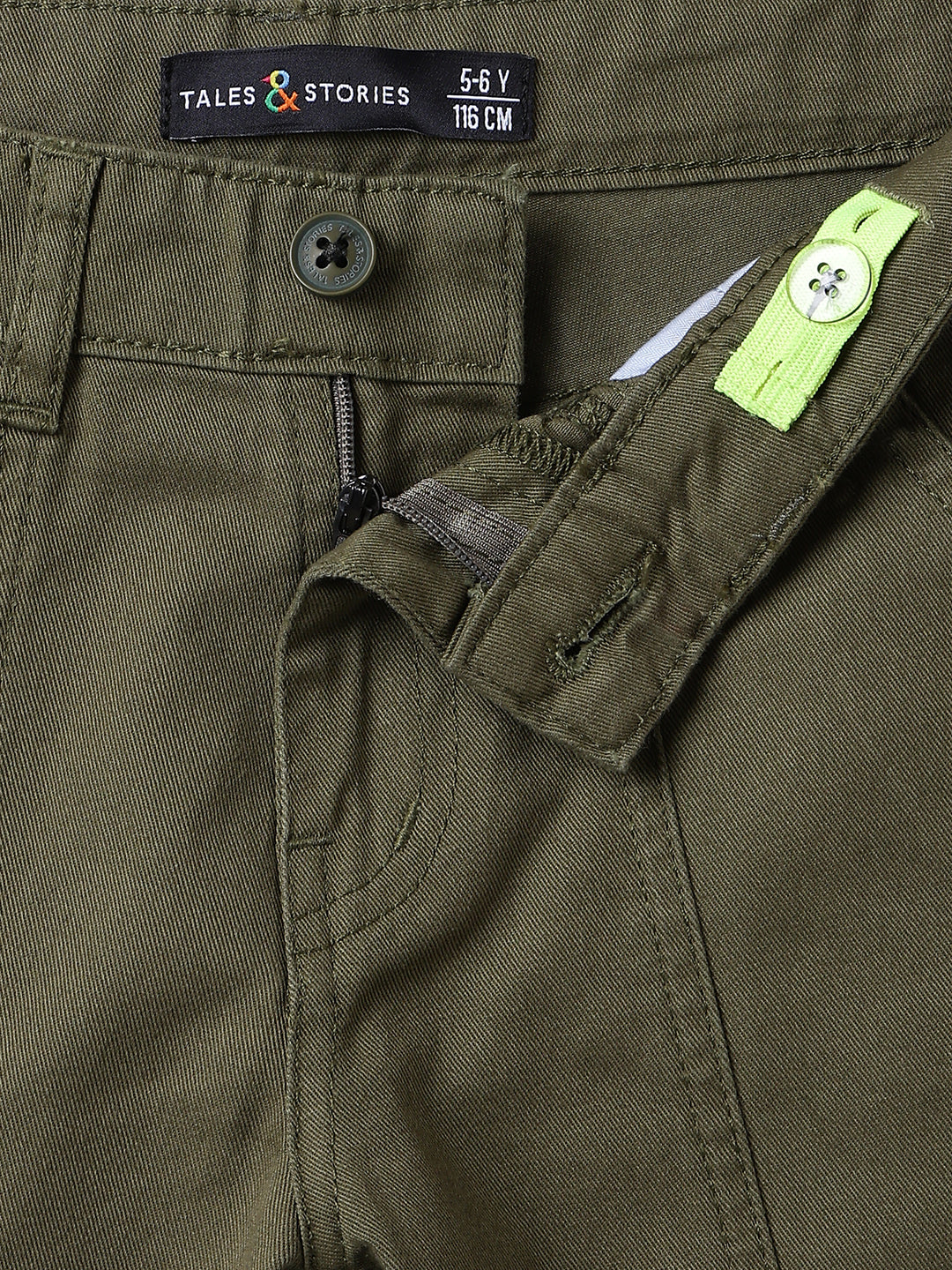 Boys Cotton Olive Barrel Fit Trousers