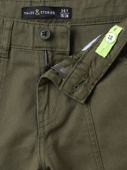 Boys Cotton Olive Barrel Fit Trousers