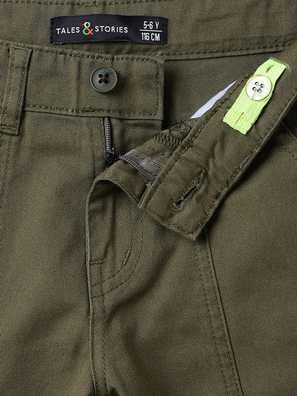 Boys Cotton Olive Shirt With Trouser Clothing Set
