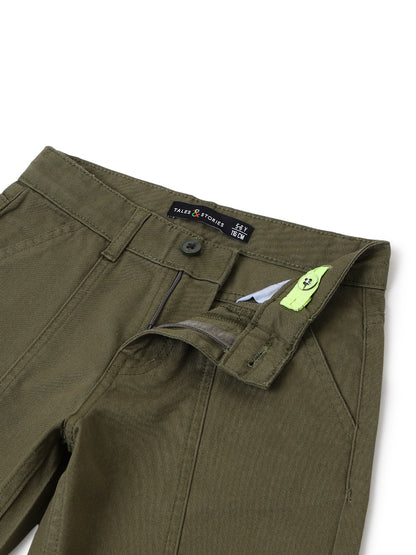 Boys Cotton Olive Barrel Fit Trousers