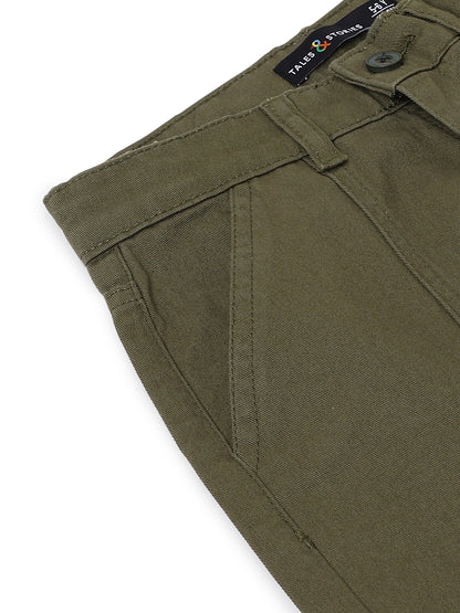 Boys Cotton Olive Barrel Fit Trousers