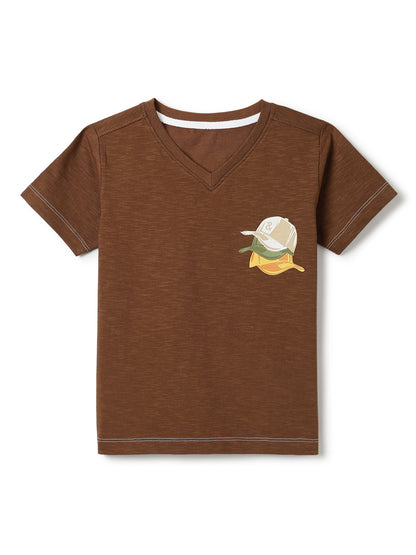 Boys Cotton Brown Printed Oversize T-Shirt