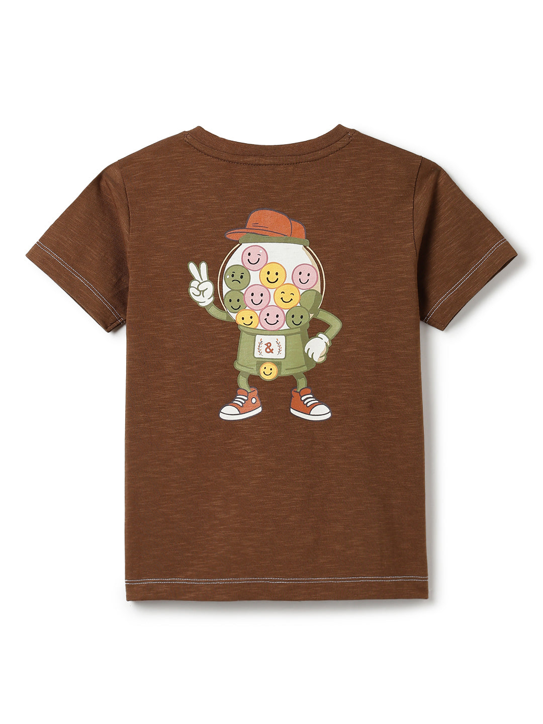 Boys Cotton Brown Printed Oversize T-Shirt
