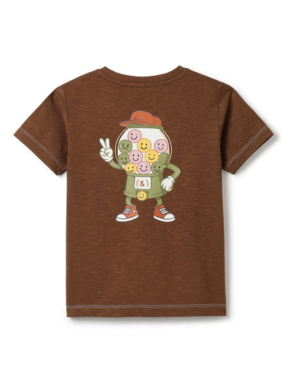 Boys Cotton Brown Printed Oversize T-Shirt