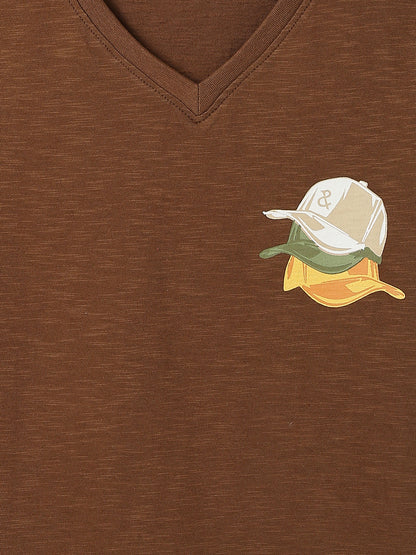 Boys Cotton Brown Printed Oversize T-Shirt