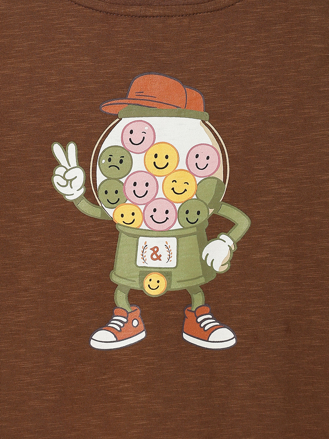 Boys Cotton Brown Printed Oversize T-Shirt