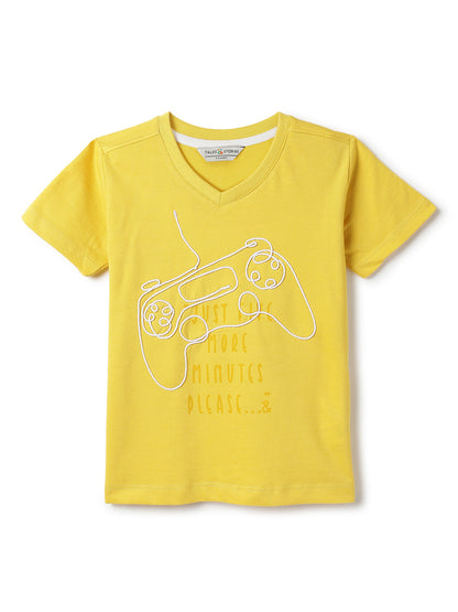 Boys Mustard Yellow Cotton V-Neck Oversized T-Shirt