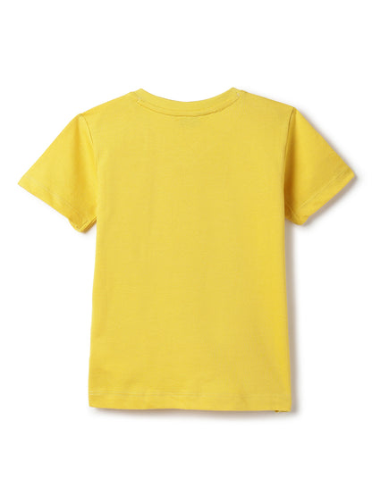 Boys Mustard Yellow Cotton V-Neck Oversized T-Shirt