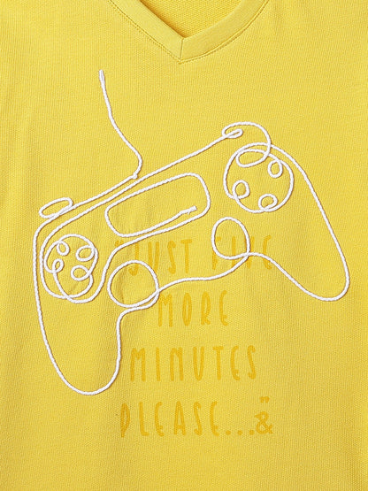 Boys Mustard Yellow Cotton V-Neck Oversized T-Shirt