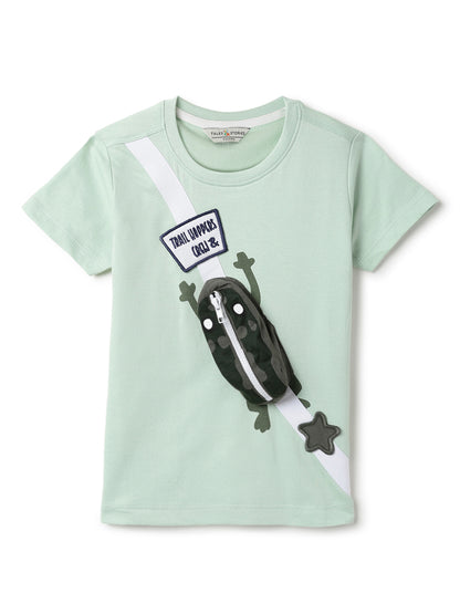 Boys Green Cotton Casual Half Sleeve Oversized Printed T-Shirt