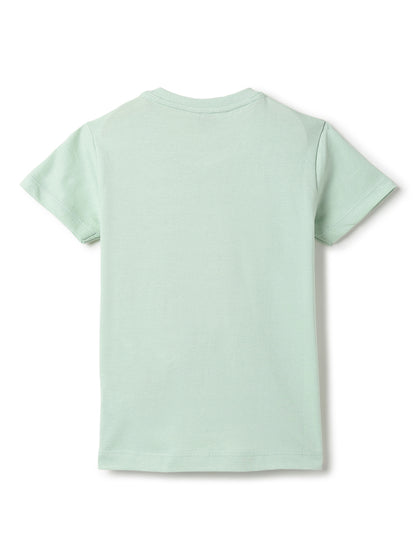 Boys Green Cotton Casual Half Sleeve Oversized Printed T-Shirt