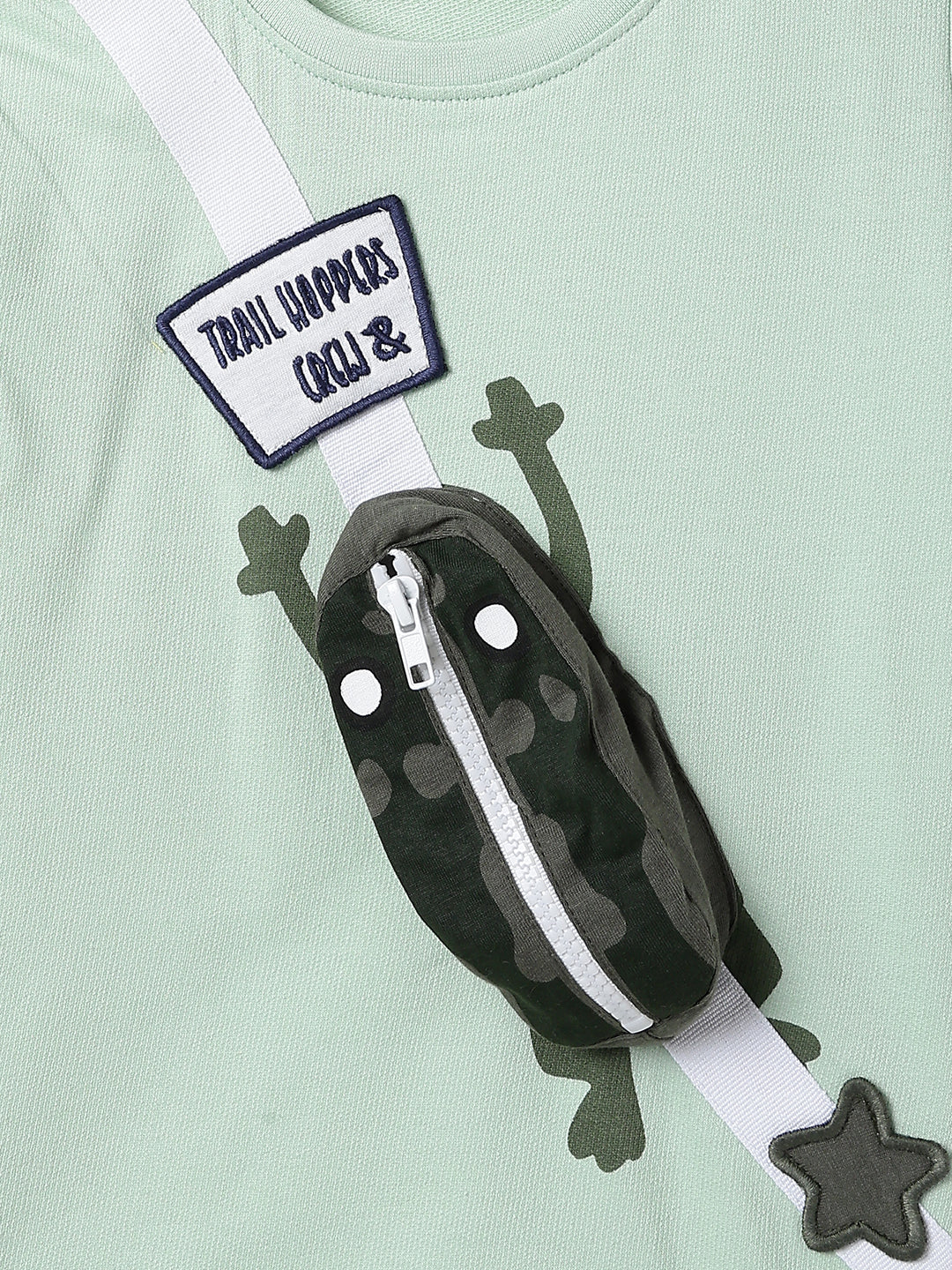 Boys Green Cotton Casual Half Sleeve Oversized Printed T-Shirt