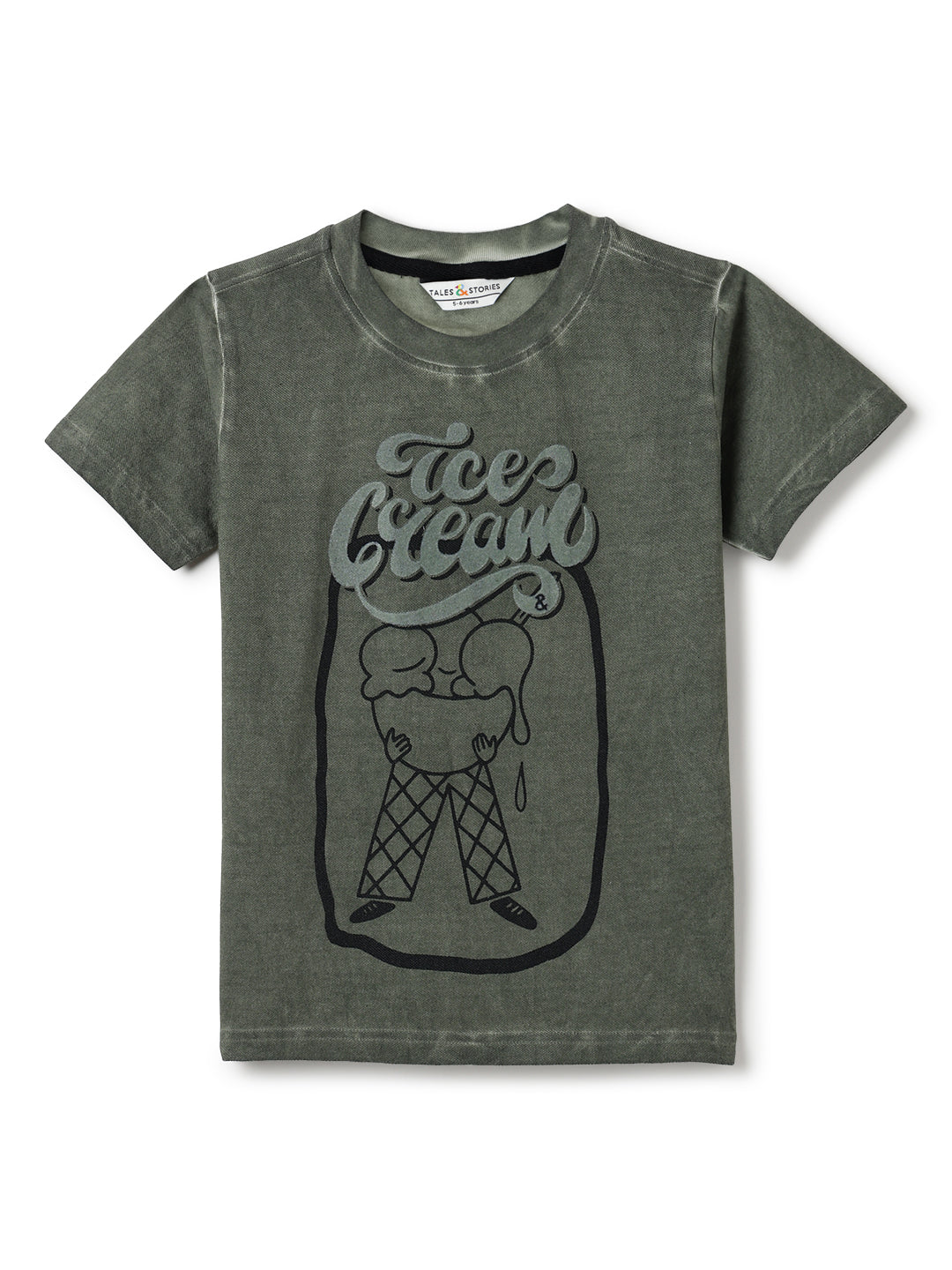Boys Cotton Olive Printed Oversize T-Shirt