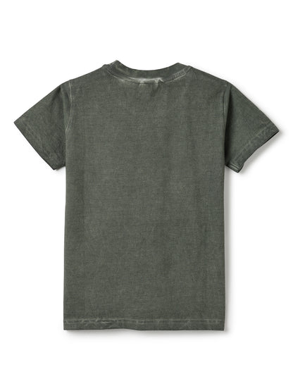 Boys Cotton Olive Printed Oversize T-Shirt
