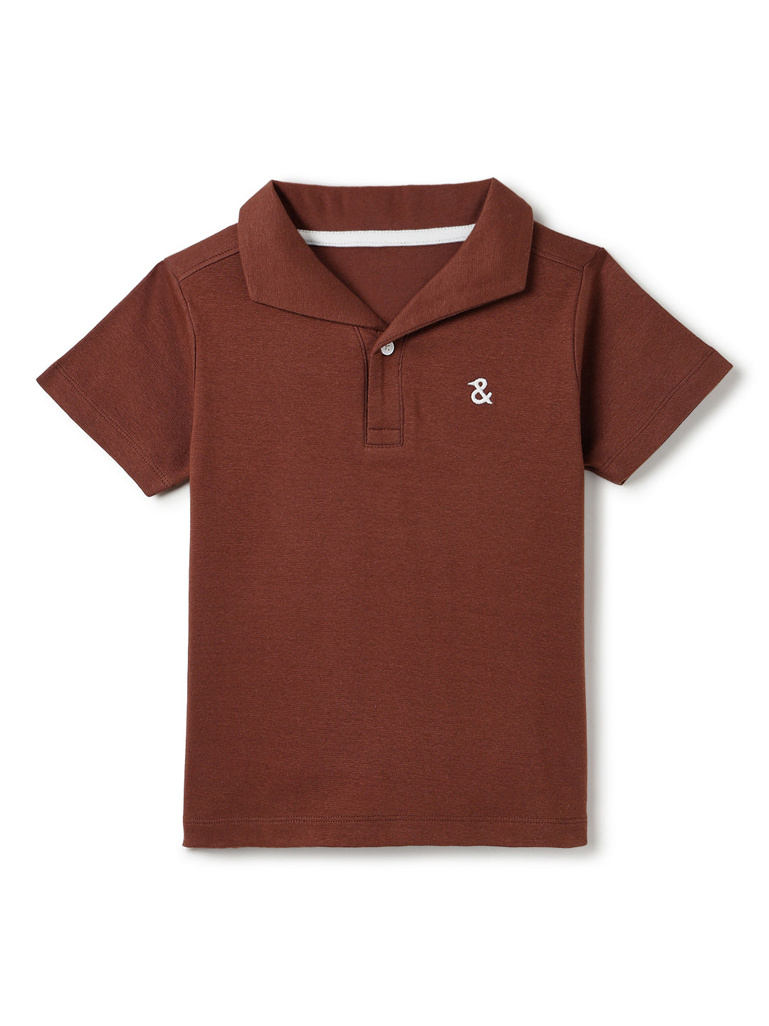 Boys Brown Solid Loose Fit Polo T-Shirt