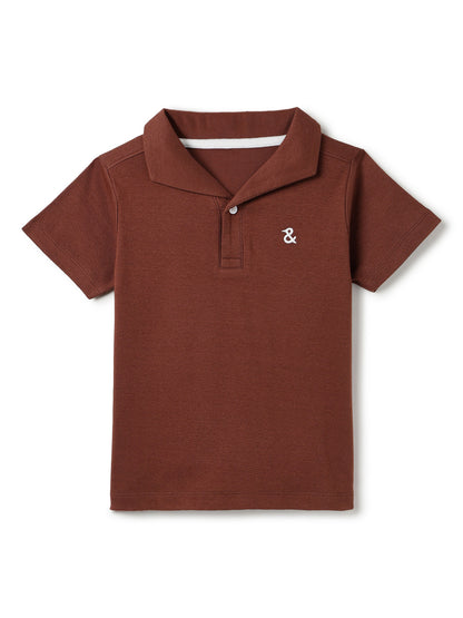 Boys Brown Solid Loose Fit Polo T-Shirt