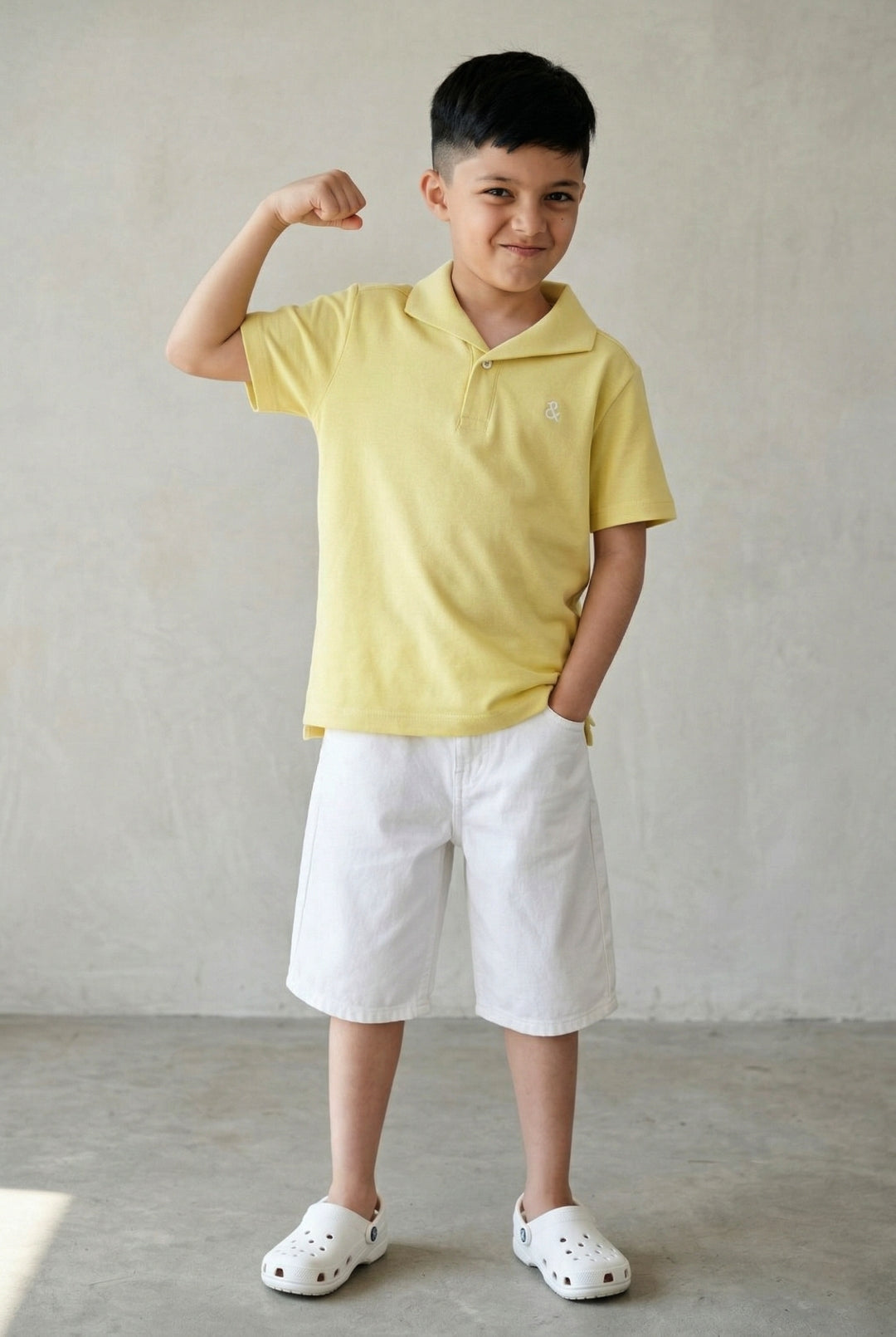 Boys Light Yellow Solid Loose Fit Polo T-Shirt