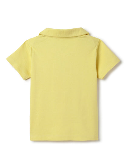 Boys Light Yellow Solid Loose Fit Polo T-Shirt