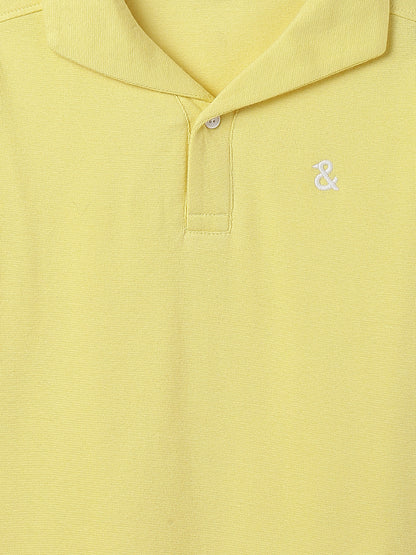 Boys Light Yellow Solid Loose Fit Polo T-Shirt