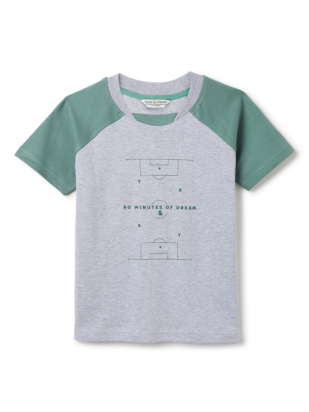 Boys Cotton Grey & Green Printed Casual Loose Fit T-Shirt