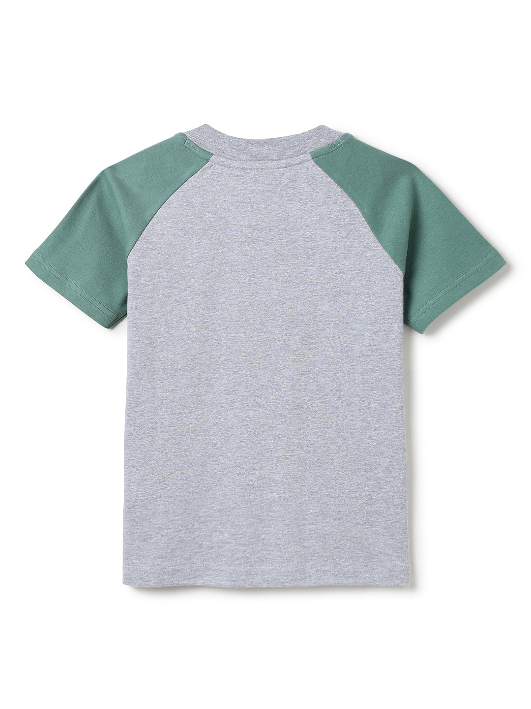 Boys Cotton Grey & Green Printed Casual Loose Fit T-Shirt