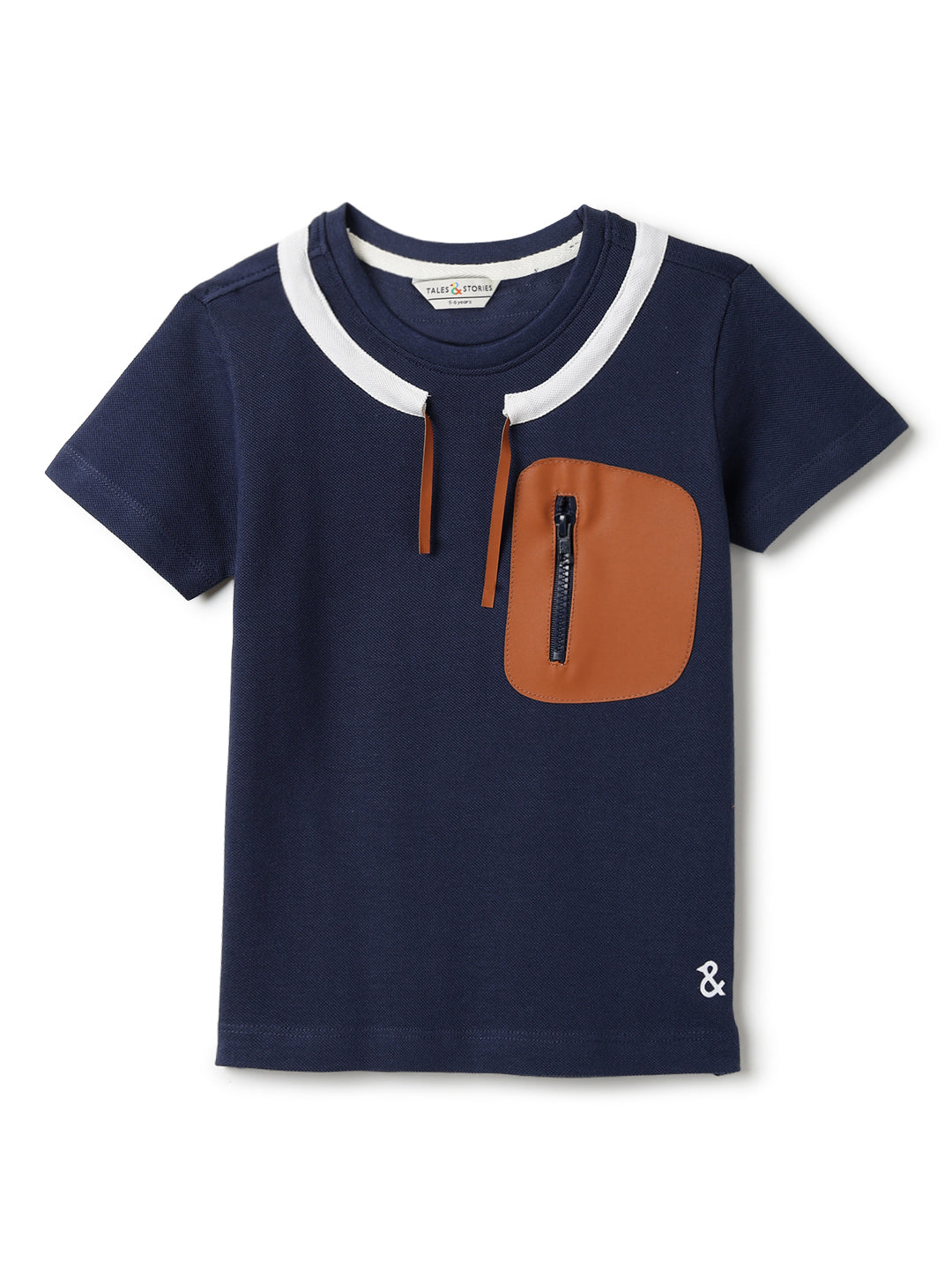Boys Navy Blue Cotton Half Sleeve Loose Fit Casual T-Shirt
