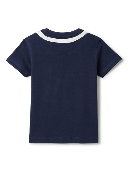 Boys Navy Blue Cotton Half Sleeve Loose Fit Casual T-Shirt