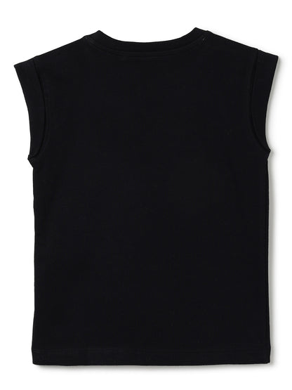 Boys Cotton Black Printed Boxy Fit T-Shirt