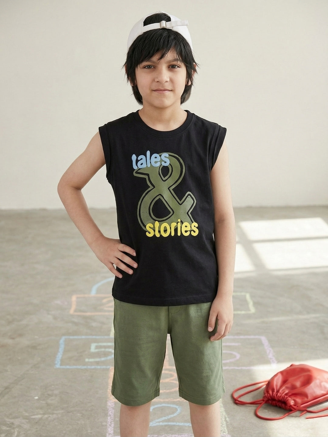 Boys Cotton Black Printed Boxy Fit T-Shirt