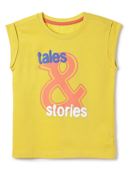 Boys Cotton Yellow Printed Boxy Fit  T-Shirt