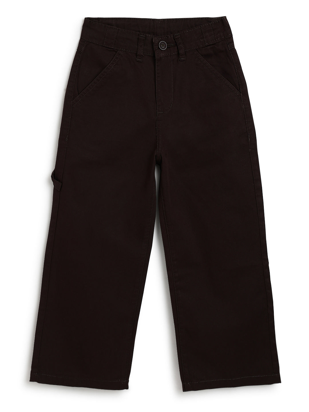 Boys Cotton Twill Brown Carpenter Fit Solid Trouser
