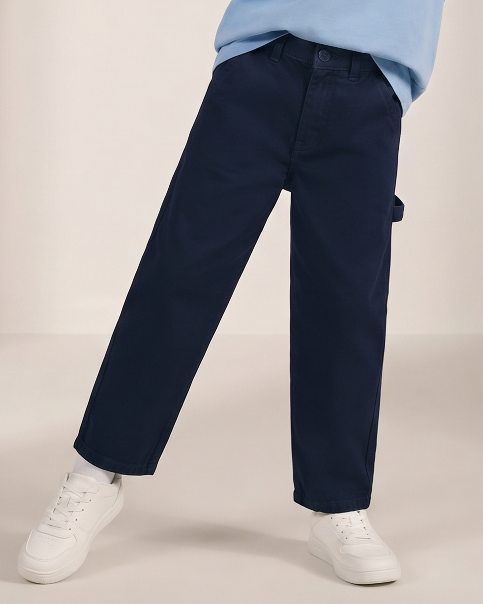 Boys Cotton Twill Navy Blue Carpenter Fit Trouser