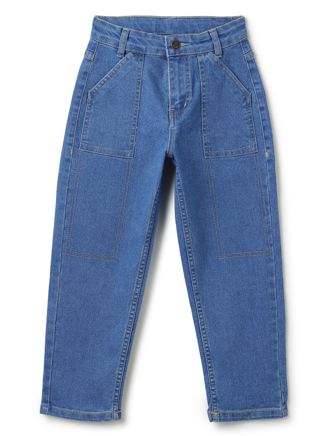 Boys Cotton Blue T-Shirt With Blue Denim Washed Regular Fit Jeans