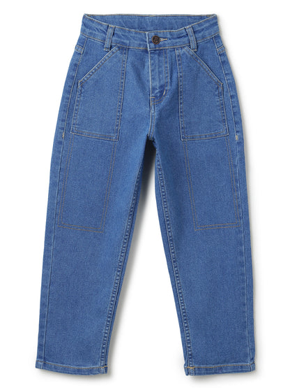 Boys Cotton Blue T-Shirt With Blue Denim Washed Regular Fit Jeans