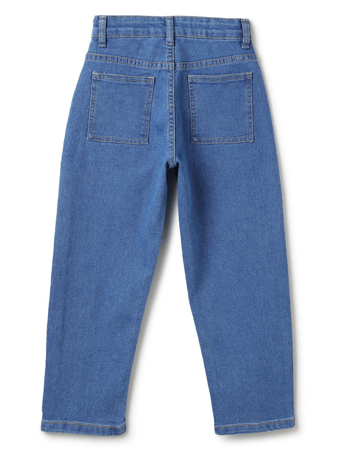 Boys Cotton Blue Stripes Printed Shirt With Blue Denim Washed Regular Fit Jeans