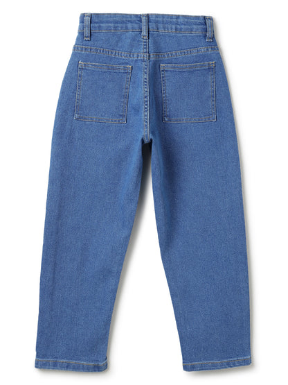 Boys Cotton Blue Stripes Printed Shirt With Blue Denim Washed Regular Fit Jeans