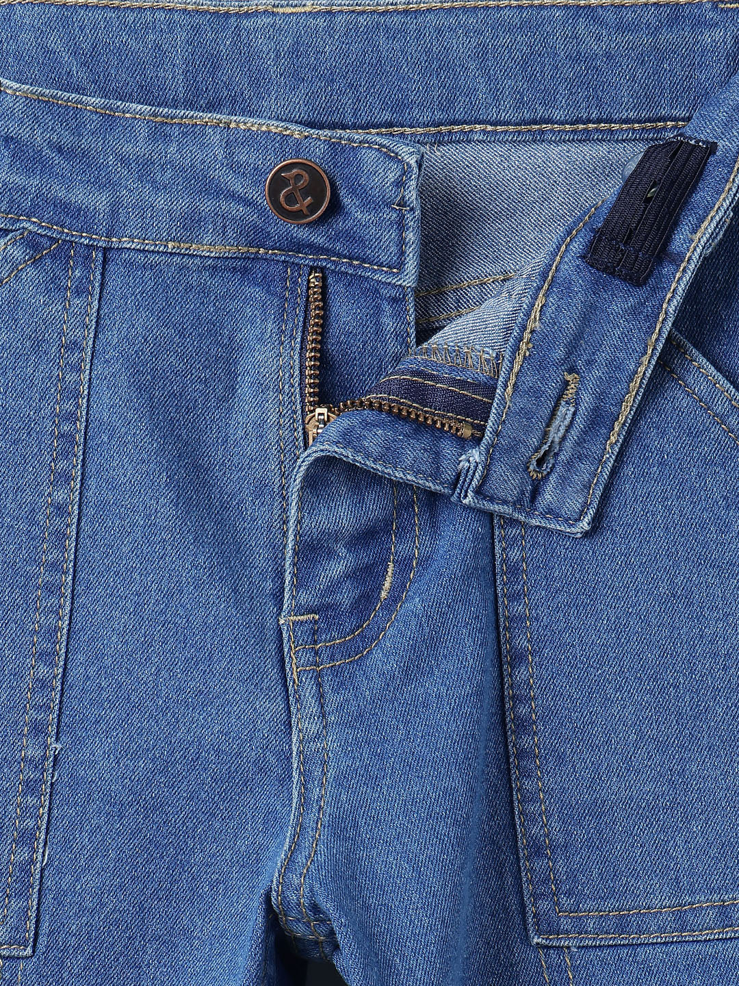 Boys Cotton Blue T-Shirt With Blue Denim Washed Regular Fit Jeans