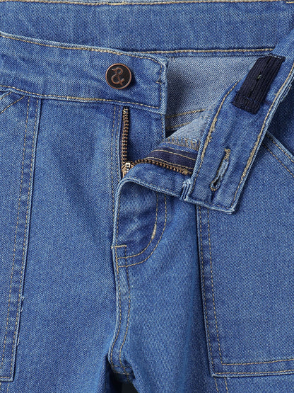 Boys Cotton Blue T-Shirt With Blue Denim Washed Regular Fit Jeans