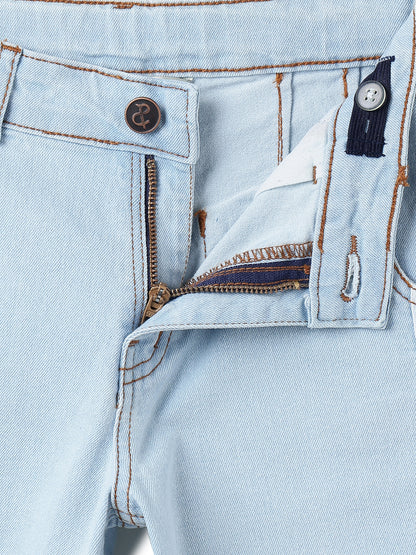 Boys Cotton White Shirt With Light Blue Denim Washed Straight Fit Jeans
